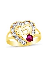 catchy gold cubic zirconia 15 years heart teens ring